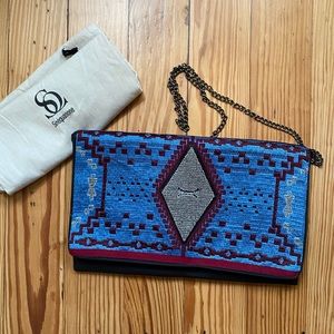 Parisian embroidered satin envelope clutch